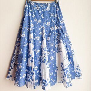 Tabi Petite Blue White Floral Midi Skirt S